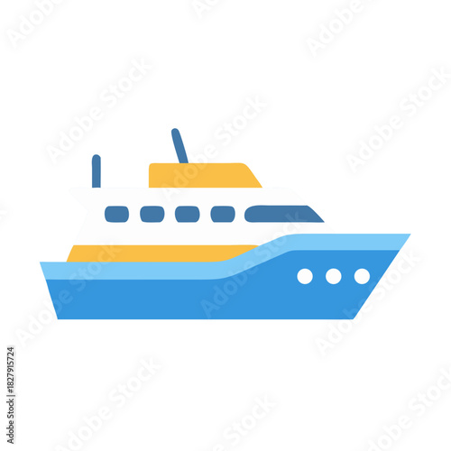 Flat vector illustration of a modern yacht on black background