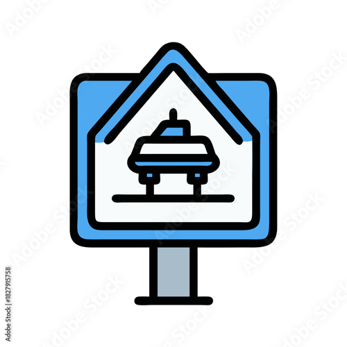 Cartoon illustration of a car ferry sign icon symbol