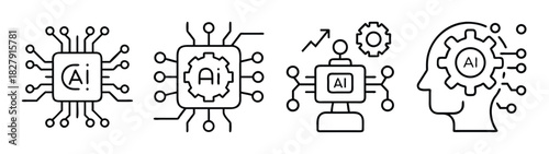 Ai artificial intelligence machine learning deep learning neural network concept vector outline icons