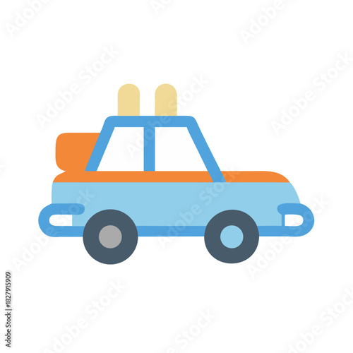 Illustration of a blue and orange police patrol car