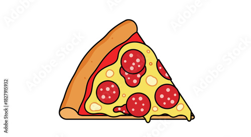 Cartoon Pizza Slice with Pepperoni and Melted Cheese Illustration.