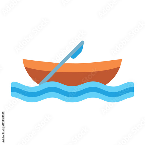 Stylized illustration of small rowboat on water in flat design