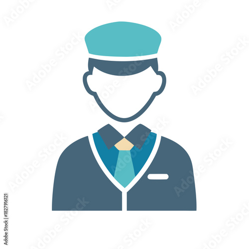 Flat vector illustration of uniformed hotel bellhop or doorman
