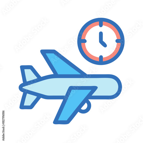 Airplane icon with clock on black background illustration