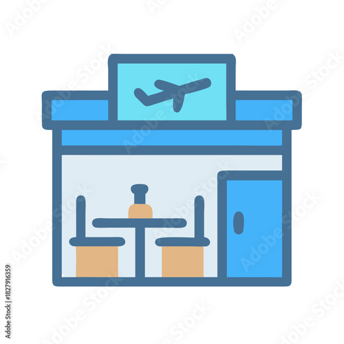 Airport cafe waiting area for passengers flat vector illustration