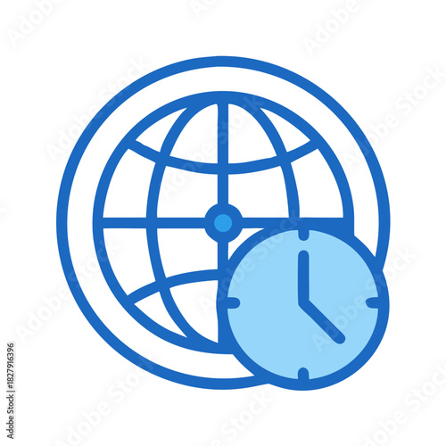 Global Time Management: Globe Icon with Clock on Black