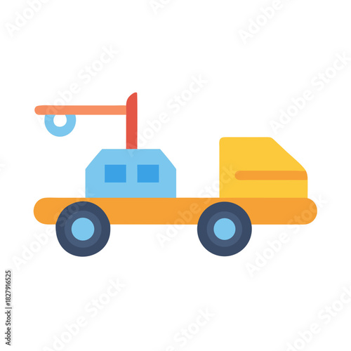 Colorful toy truck with crane in flat design style