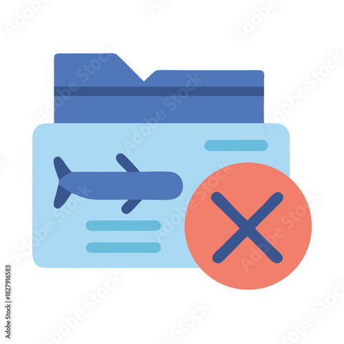 Canceled flight notification icon with a blocked travel concept