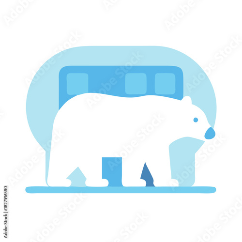 Minimalist black bear walking out of a light-blue portal
