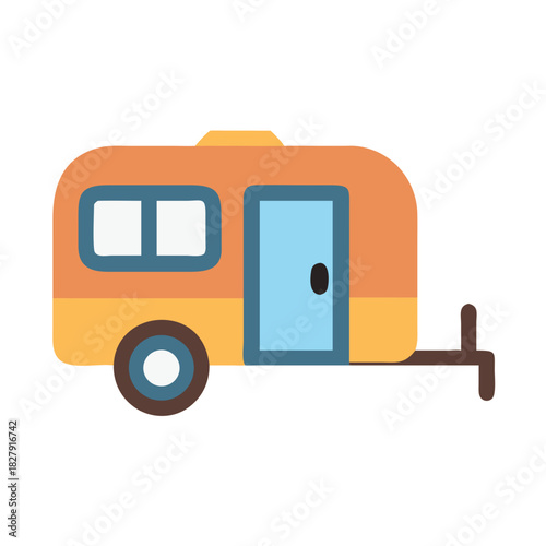 Isolated cartoon travel trailer on black background illustration style