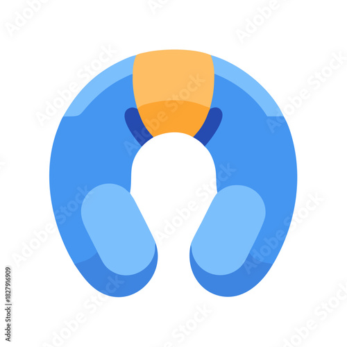 Blue and yellow travel neck pillow on black background