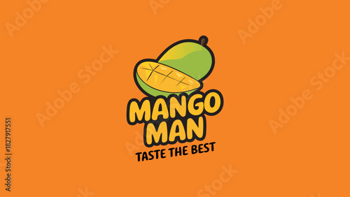 Mango Man logo with sliced mango and slogan fruit food