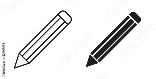 Pencil icon with line and silhouette versions.
