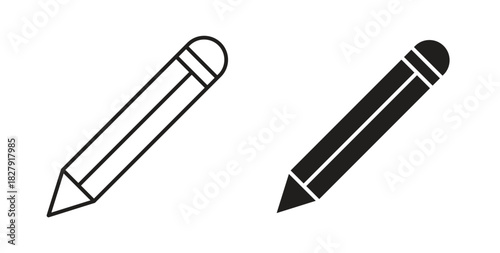 Pencil icon with line and silhouette versions.