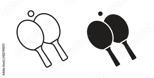 Ping pong icon with line and silhouette versions.