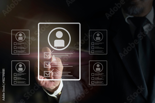 Human resource management technology (HR), Hiring Human Resources. headhunting and recruitment process. Job search concept. Data person management in the organization.