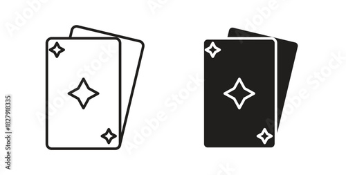 Playing cards icon with line and silhouette versions.