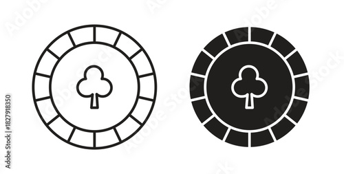 Poker chip icon with line and silhouette versions.