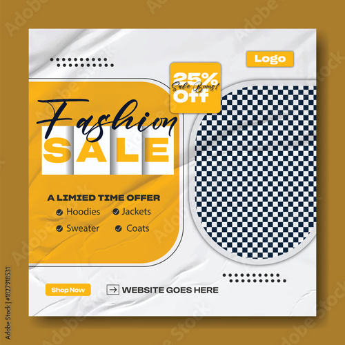 Stylish man in a jacket promoting a fashion sale with 50 percent off discount offer advertisement