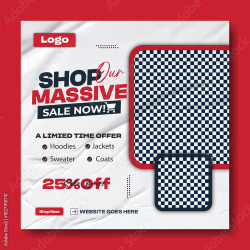 Modern fashion sale advertisement featuring two stylish men and a 25 percent off discount offer