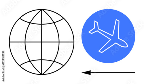Travel concept. Symbols for global tourism and international travel a globe and airplane. Travel for business, exploration, tourism, logistics, and flight planning