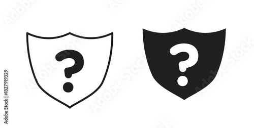 Shield interrogation icon with line and silhouette versions.