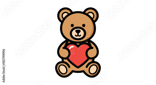 Adorable Cartoon Teddy Bear Expressing Love with a Vibrant Red Heart Illustration