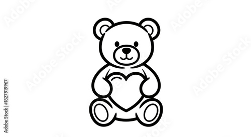 Teddy Bear Holding Heart A Sweet Cartoon Outline for Crafting and Design Projects