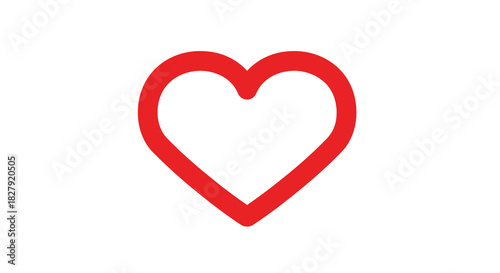 Red Heart Outline Icon Symbol of Love and Affection on White Background