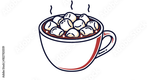 Cozy Hot Chocolate Mug with Fluffy Marshmallows and Rising Steam Illustration