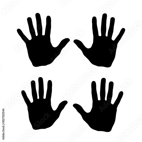 Four black human handprints, two pairs, isolated on white background