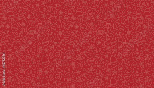 Seamless christmas pattern with festive doodles on a vibrant red background