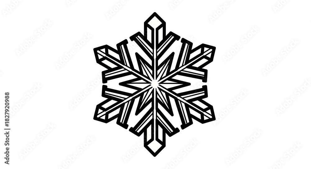 Fototapeta premium Elegant monochrome snowflake symbol for winter season decoration and festive holiday designs, perfect for seasonal graphics and icy motifs, evoking cold beauty and festive cheer