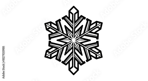 Elegant monochrome snowflake symbol for winter season decoration and festive holiday designs, perfect for seasonal graphics and icy motifs, evoking cold beauty and festive cheer