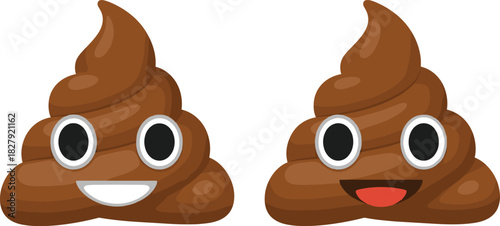 Cute smiling poop emoji characters vector illustration set with happy cartoon faces, funny expressions, and playful design for stickers, apps, and digital projects.