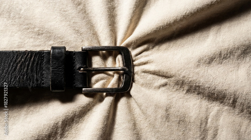 constriction. Over-tightened leather belt leaving deep impression marks on surface. lifestyle magazines, social media lookbooks, designed for lifestyle magazines and social media content.