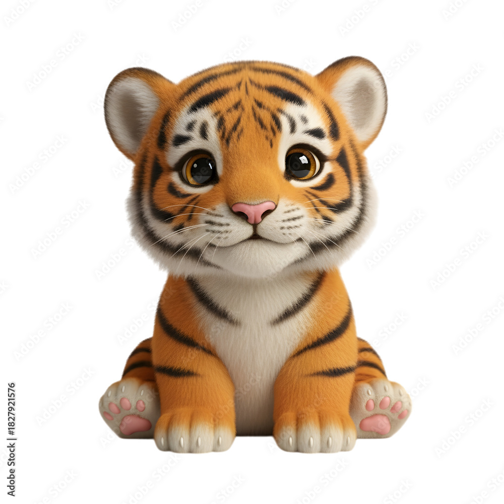 Fototapeta premium Adorable baby tiger cub sitting sweetly, perfect for children's designs