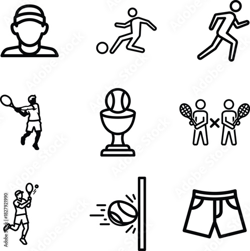 Various sport icons including soccer tennis running and tennis shorts presenting a variety 