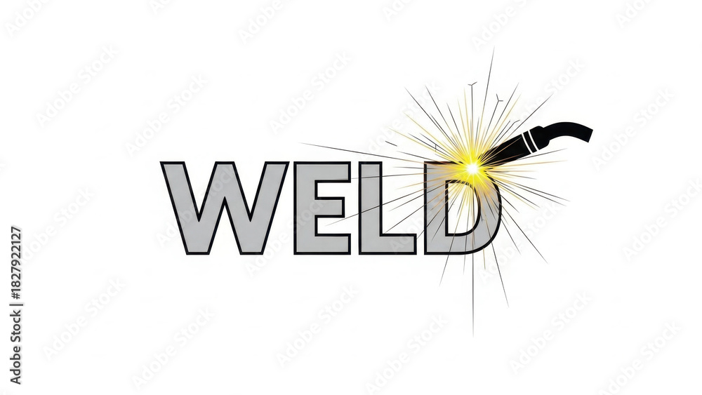 Obraz premium Weld text design with welding torch and spark effect 