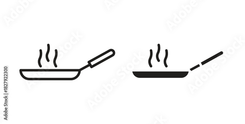 Pan frying icon in doodle and stroke style.