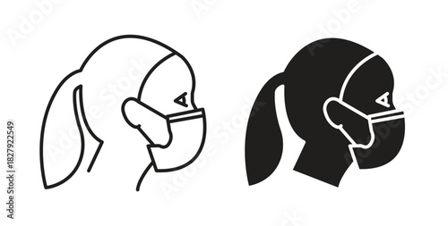 Person in mask icon in doodle and stroke style.