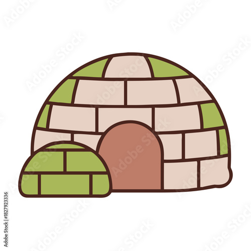 Cute cartoon igloo dwelling with green and tan blocks