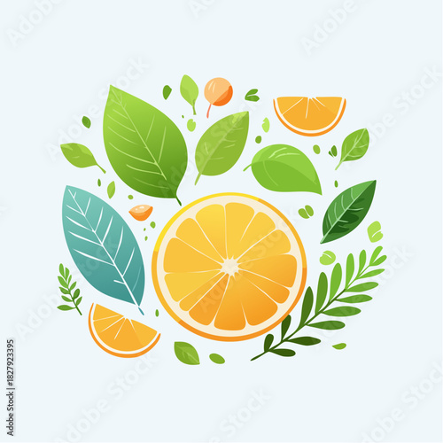 A vibrant composition of citrus fruit and fresh leaves, perfect for adding a natural, healthy touch to any project. Ideal for food blogs, health campaigns, or summer promotions.