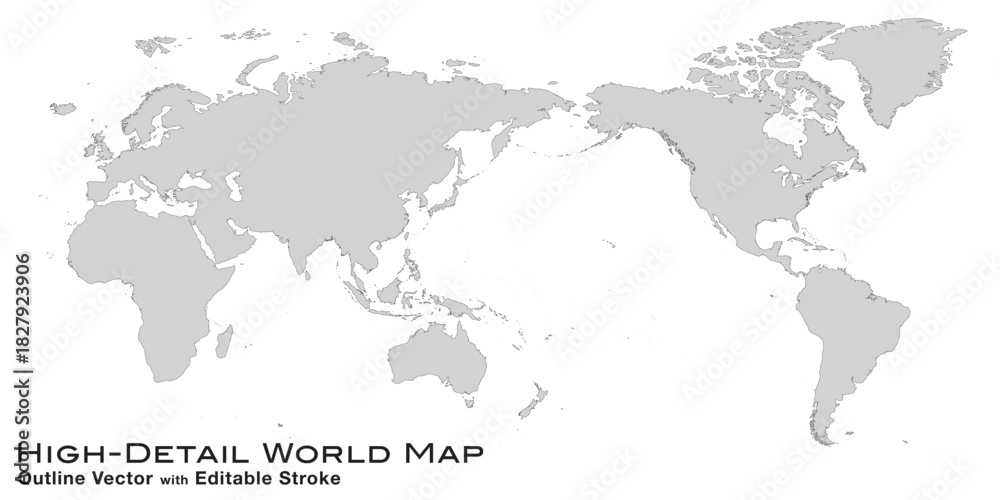 Naklejka premium High-Detail World Map Outline Vector with Editable Stroke