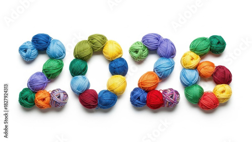 Colorful yarn balls arranged to form the number 2026  