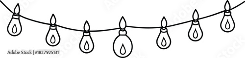 Doodle style string lights with outline bulbs hanging in a curve for decoration or celebration