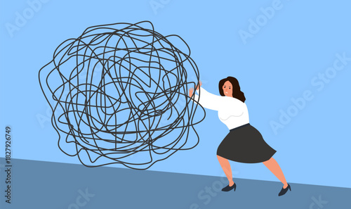 businesswoman push knot mental health problem stress solving vector illustration