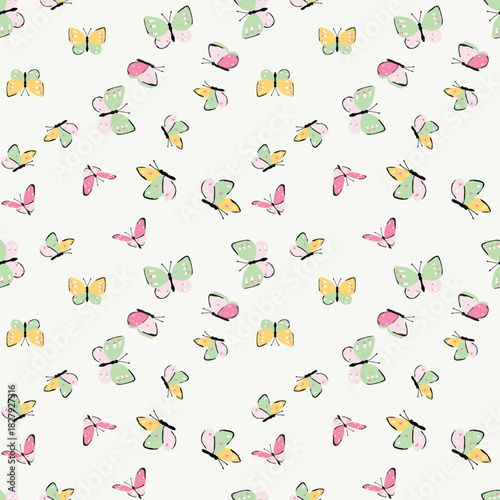 doodle Butterfly pattern, multicolour butterfly, kids dress print, illlustration,vector print,