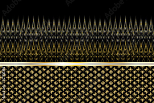 Abstract black background with Thai applied patterns and luxurious gold floral designs. Designed for fabric or wallpaper.