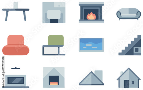 Modern Home Essentials Icon Set – Clean & Minimal Interior & Furniture Illustrations